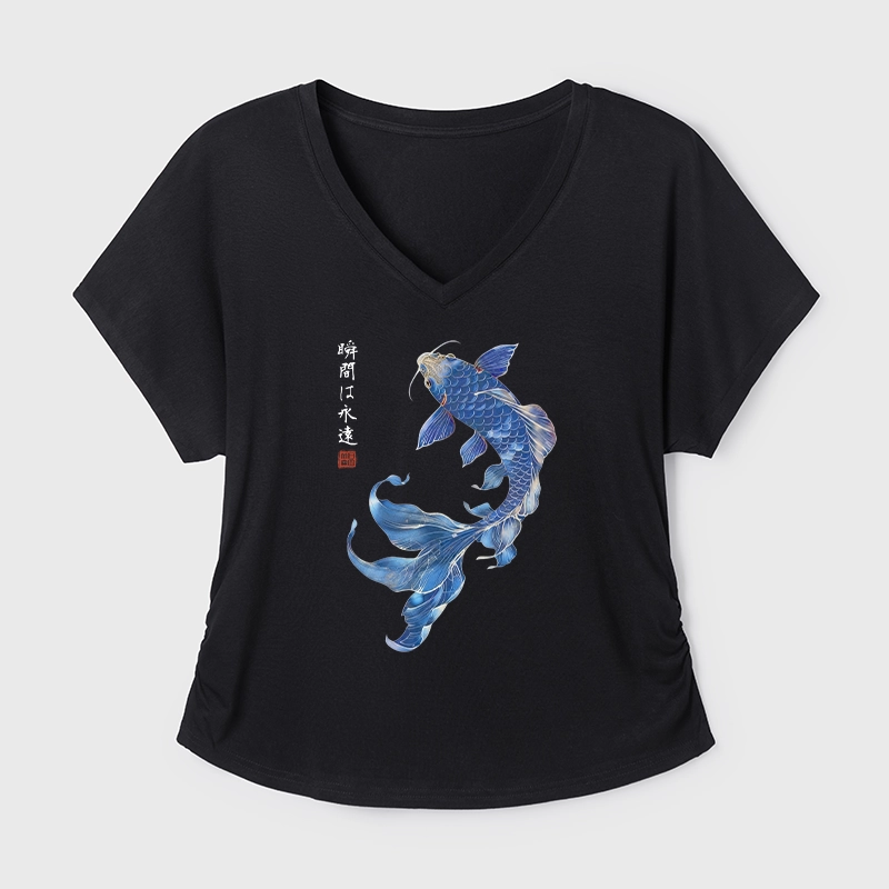 Tokyo-Tiger Lucky Blue Koi Fish Art Modal Dolman Sleeve T-Shirt