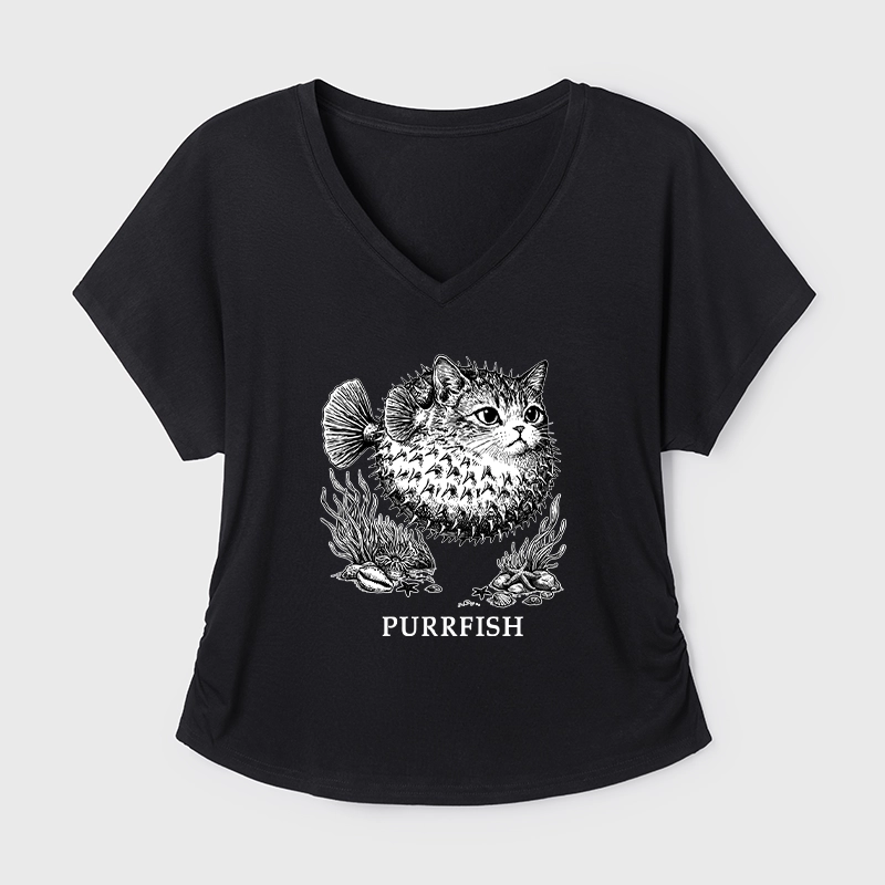 Tokyo-Tiger Spiky Puffer With Cute Cat Head Modal Dolman Sleeve T-Shirt