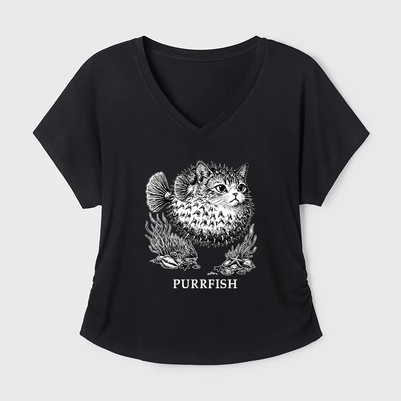 Tokyo-Tiger Spiky Puffer With Cute Cat Head Modal Dolman Sleeve T-Shirt