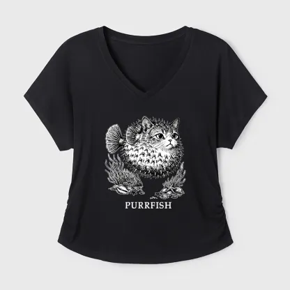 Tokyo-Tiger Spiky Puffer With Cute Cat Head Modal Dolman Sleeve T-Shirt