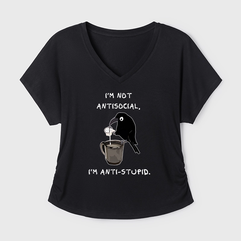 Tokyo-Tiger Cool Crow Sips Calm Coffee Alone Modal Dolman Sleeve T-Shirt