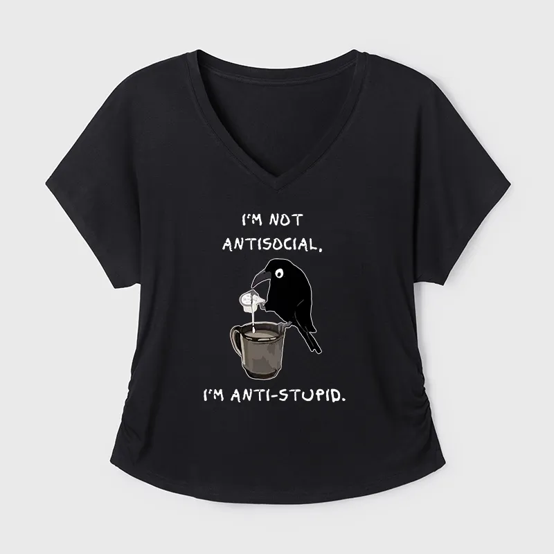 Tokyo-Tiger Cool Crow Sips Calm Coffee Alone Modal Dolman Sleeve T-Shirt