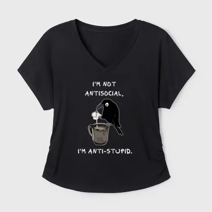 Tokyo-Tiger Cool Crow Sips Calm Coffee Alone Modal Dolman Sleeve T-Shirt