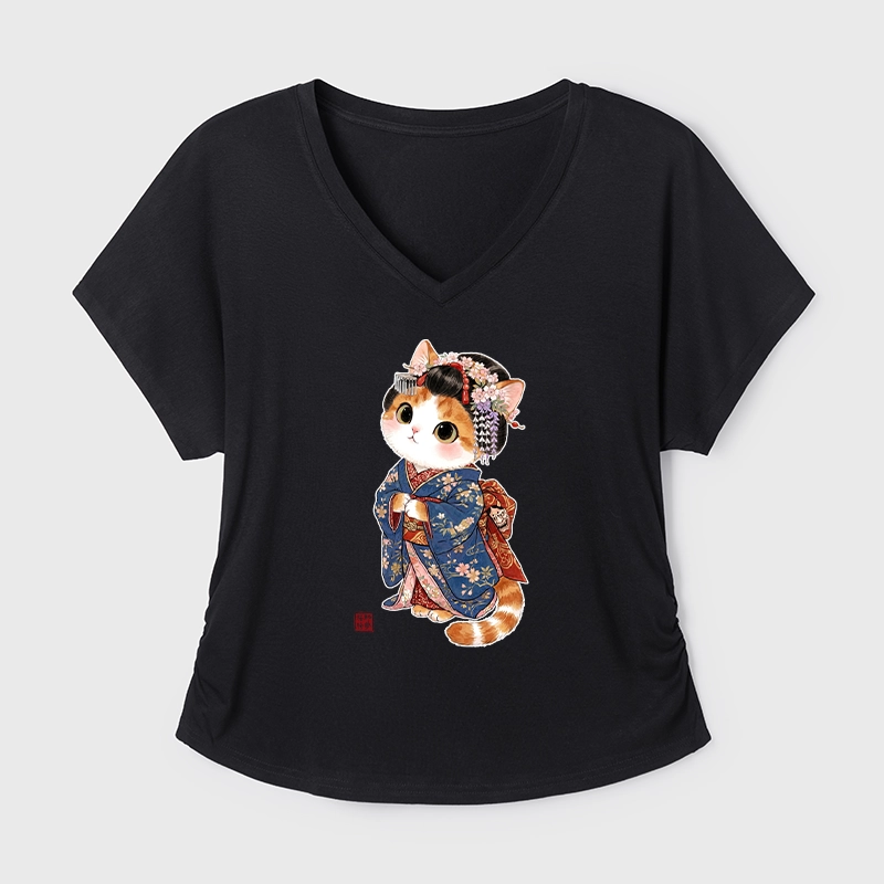 Tokyo-Tiger Cat Dressed As A Geisha Funny Modal Dolman Sleeve T-Shirt
