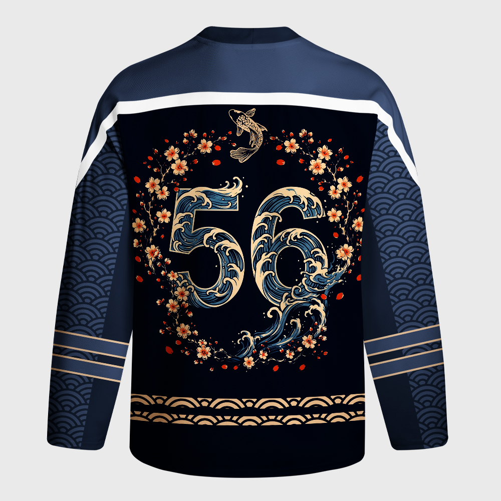 Tokyo-Tiger Japanese Twin Koi Wave Art Long-Sleeve Hockey Jersey