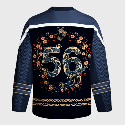Tokyo-Tiger Japanese Twin Koi Wave Art Long-Sleeve Hockey Jersey