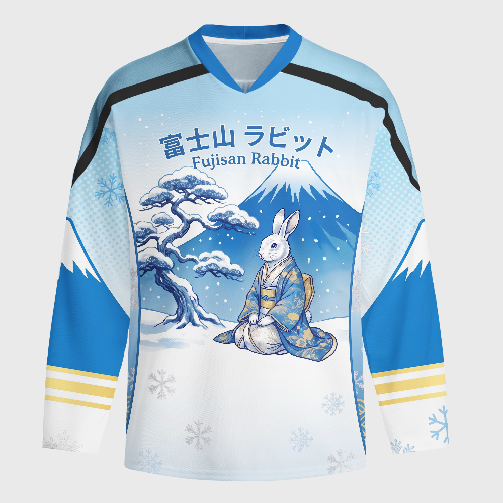 Tokyo-Tiger Japanese Ukiyo-e Mount Fuji Rabbit Long-Sleeve Hockey Jersey
