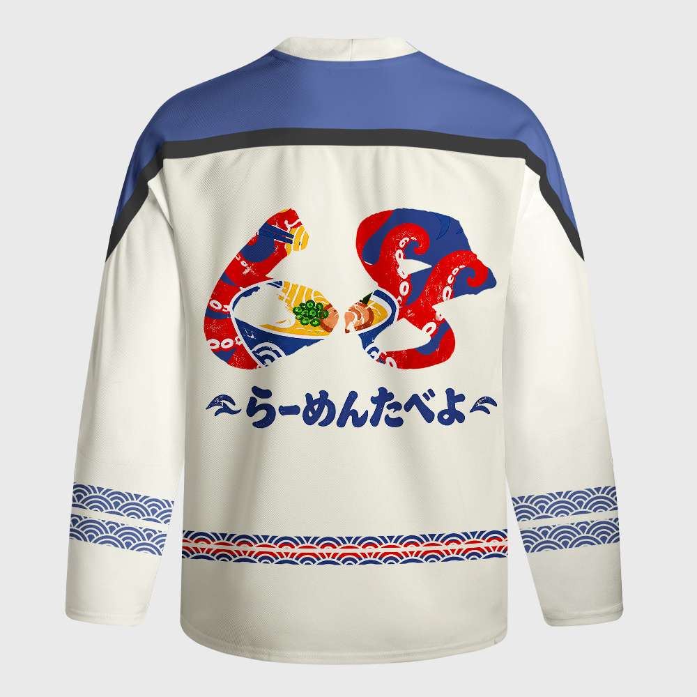 Tokyo-Tiger Japanese Retro Octopus Ramen Long-Sleeve Hockey Jersey