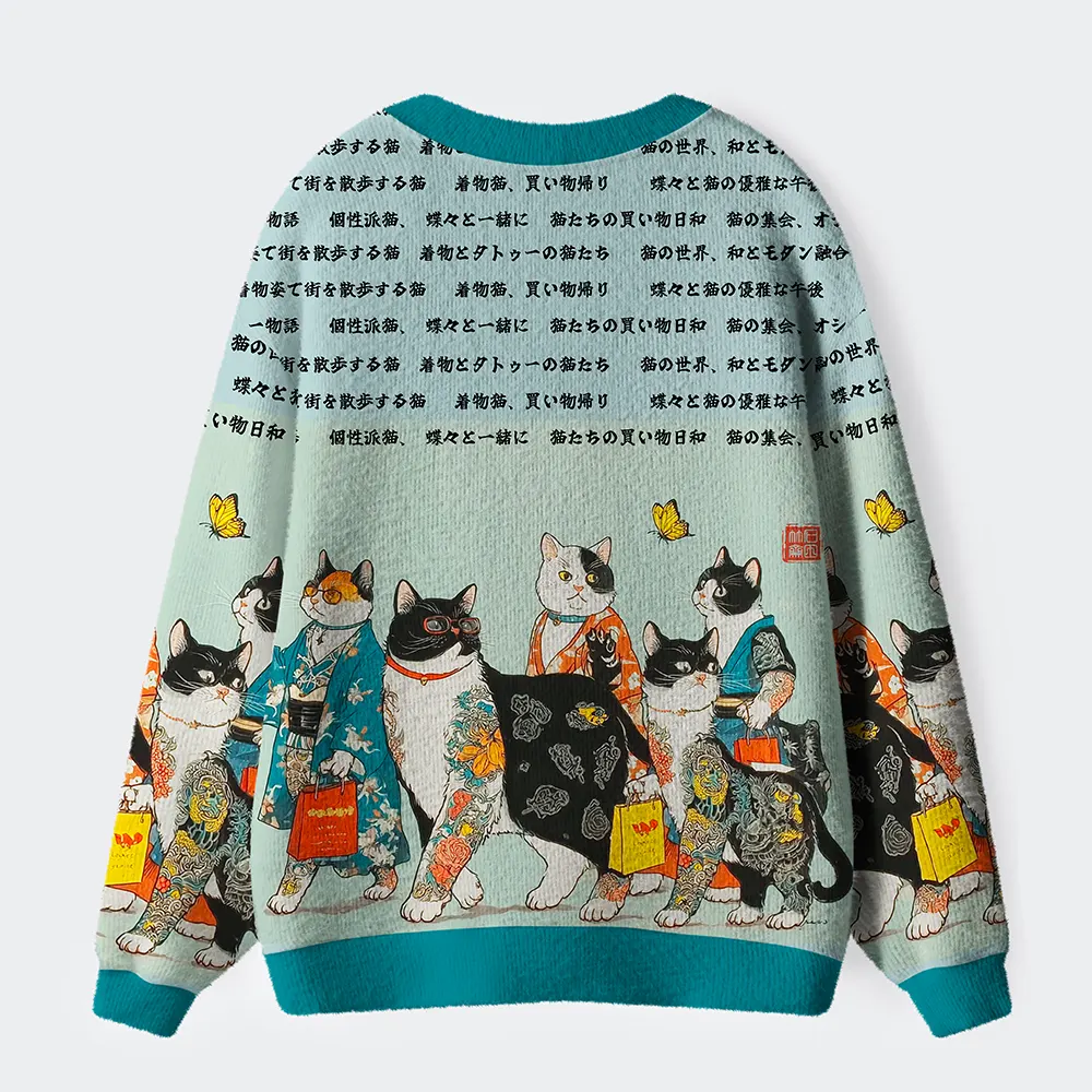 Tokyo-Tiger Ink And Elegance: The Tattooed Cats Are All Staring At You Ugly Cardigan Sweater