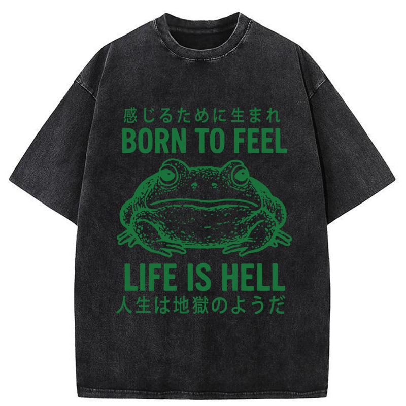 Tokyo-Tiger Life Is Hell Funny Frog Washed T-Shirt
