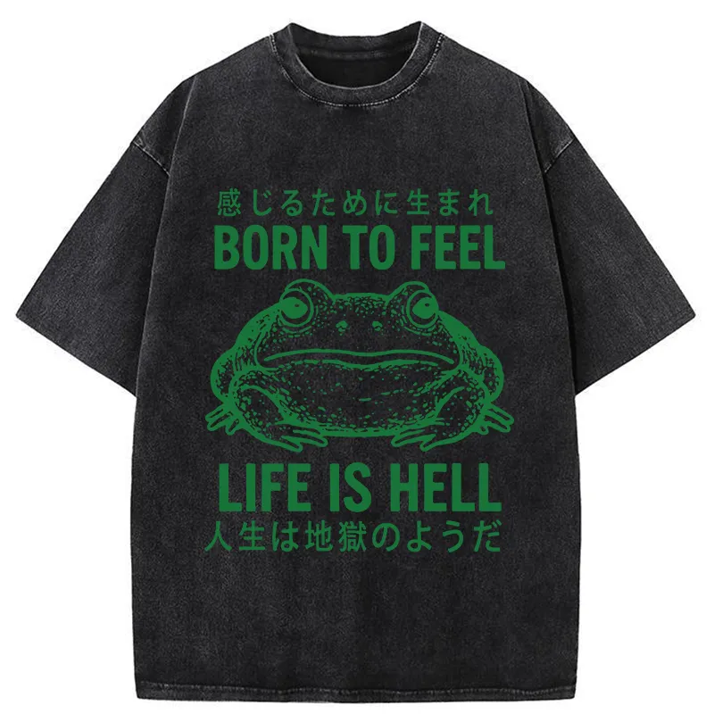 Tokyo-Tiger Life Is Hell Funny Frog Washed T-Shirt