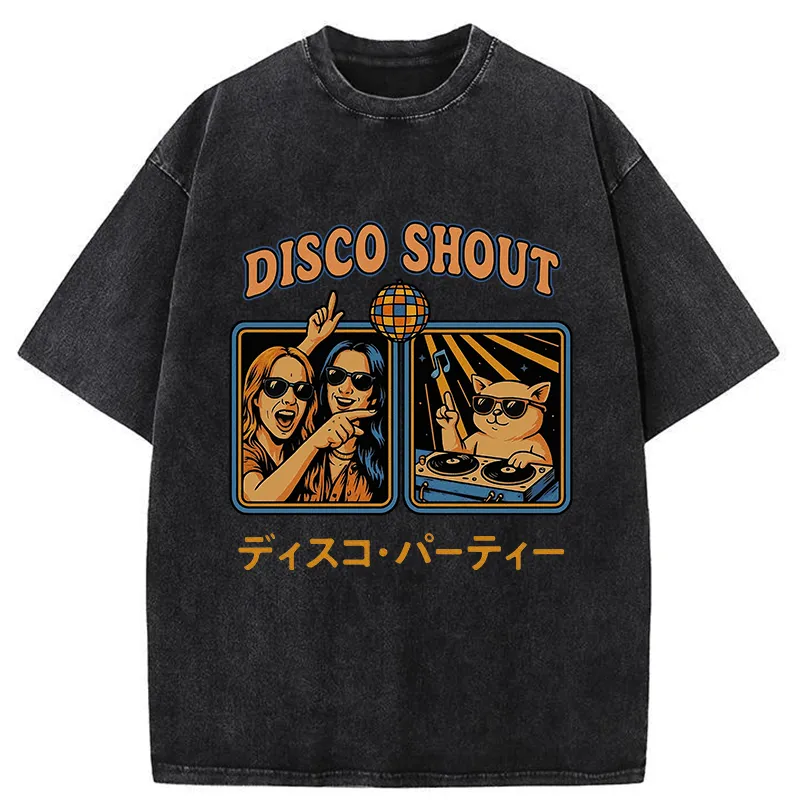 Tokyo-Tiger Shouting at Disco Cat Washed T-Shirt