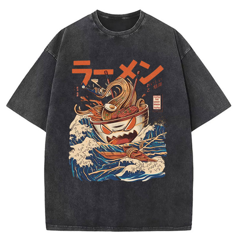 Tokyo-Tiger The Great Wave Ramen Yokai Washed T-Shirt