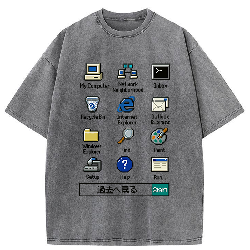 Tokyo-Tiger Retro Computer Washed T-Shirt