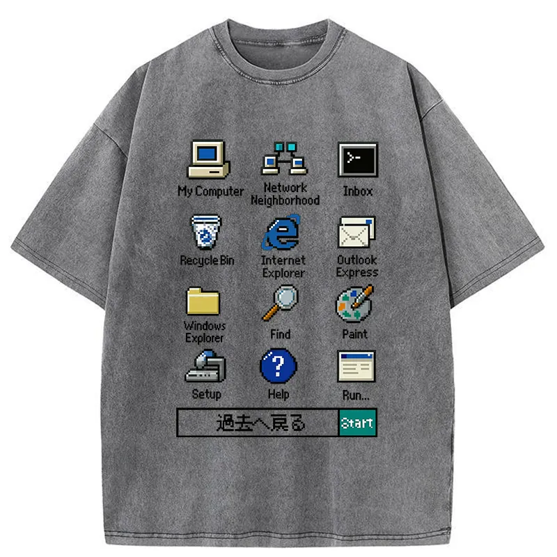 Tokyo-Tiger Retro Computer Washed T-Shirt