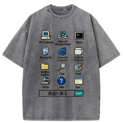 Tokyo-Tiger Retro Computer Washed T-Shirt