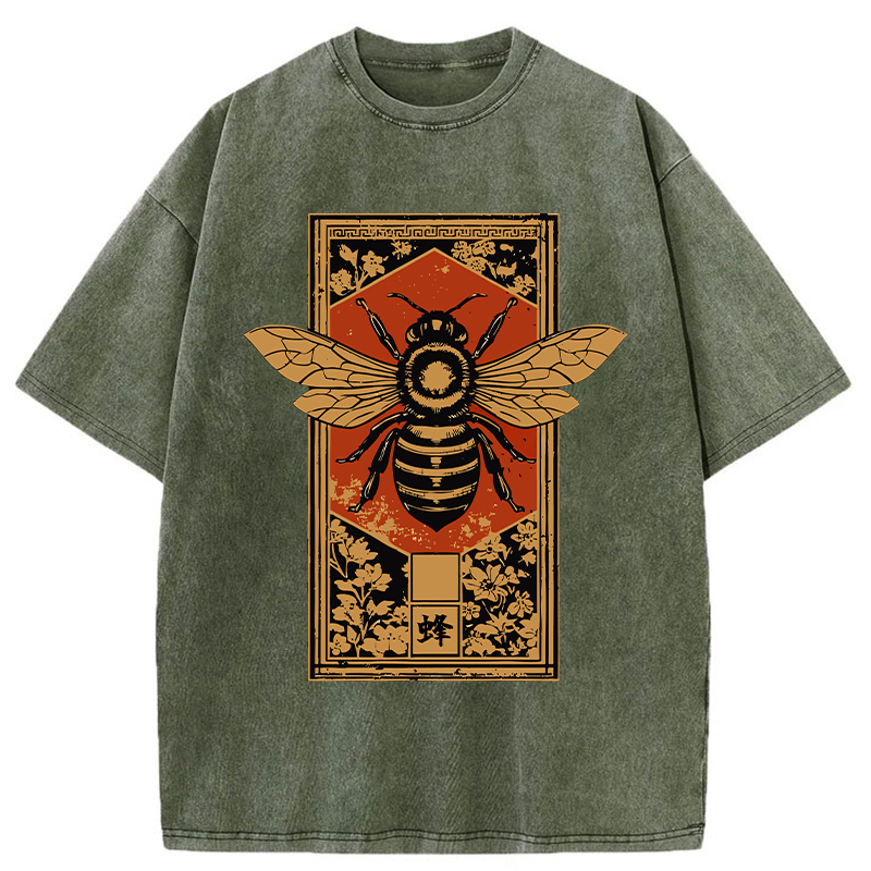 Tokyo-Tiger Tokyo-Tiger Japanese Bee Art Washed T-Shirt Washed T-Shirt