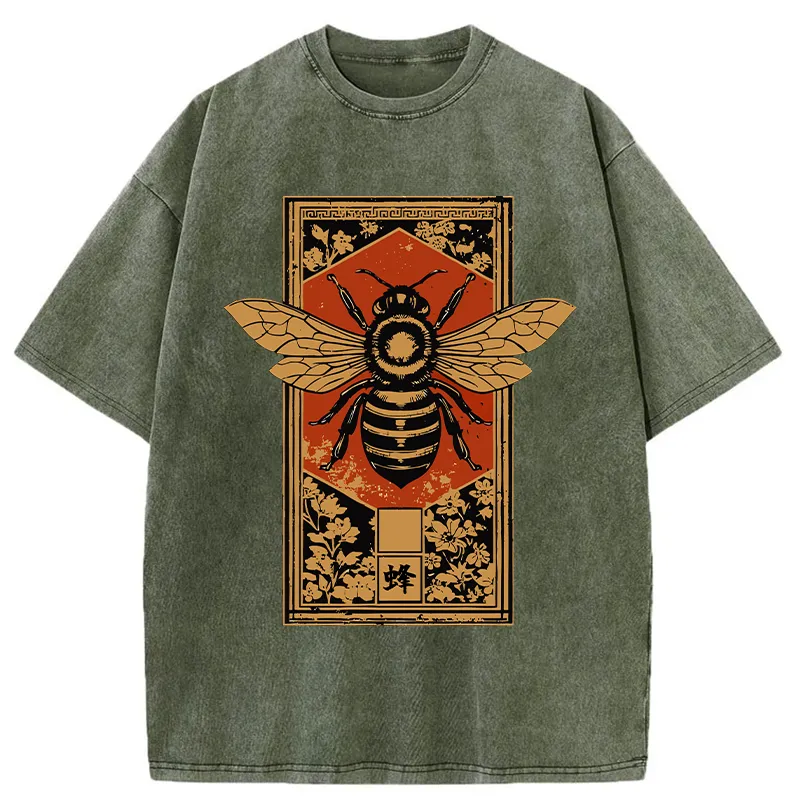 Tokyo-Tiger Tokyo-Tiger Japanese Bee Art Washed T-Shirt Washed T-Shirt