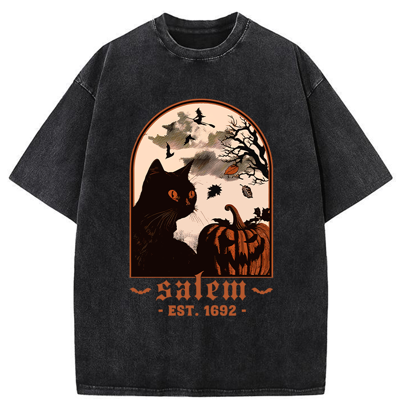 Tokyo-Tiger Halloween Black Cat Washed T-Shirt