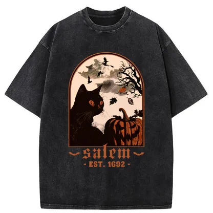Tokyo-Tiger Halloween Black Cat Washed T-Shirt