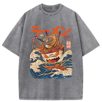 Tokyo-Tiger The Great Wave Ramen Yokai Washed T-Shirt