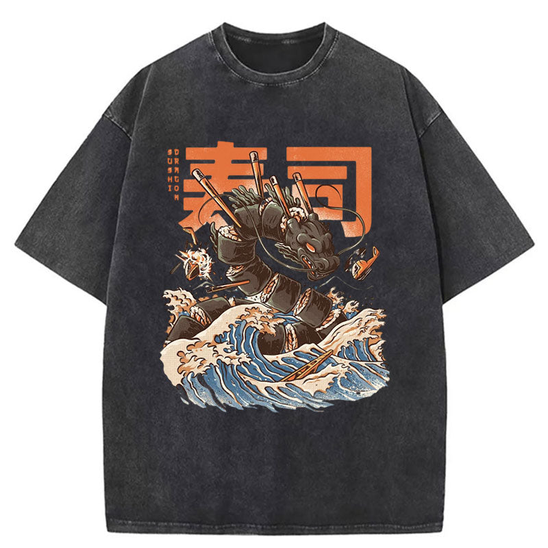 Tokyo-Tiger Great Sushi Dragon Washed T-Shirt