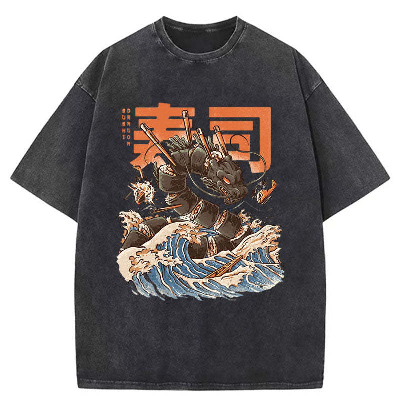 Tokyo-Tiger Great Sushi Dragon Washed T-Shirt Sale
