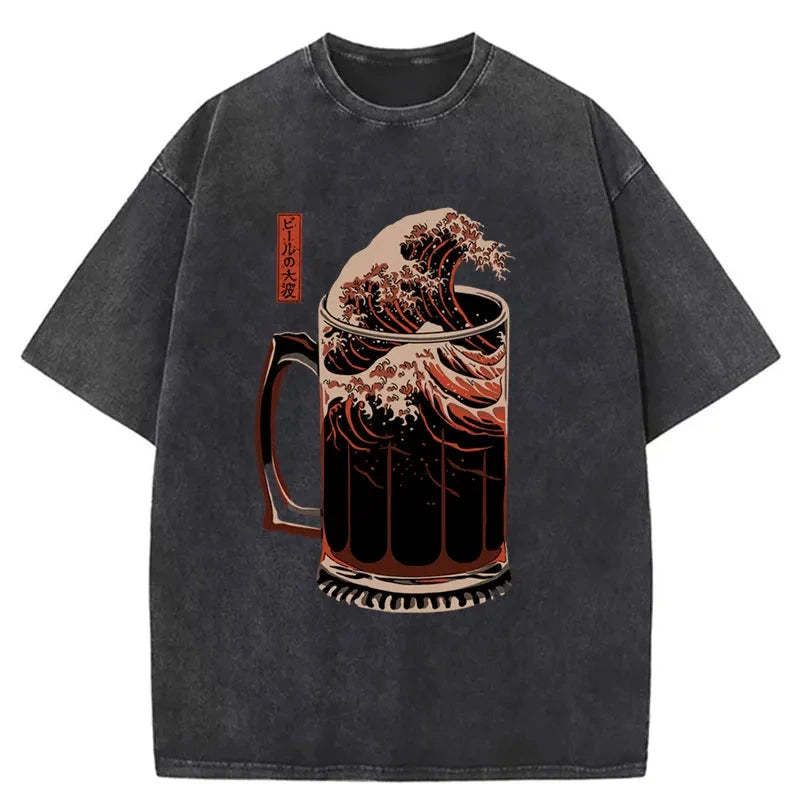Tokyo-Tiger The Great Wave Off Beer Japanese Washed T-Shirt Sale