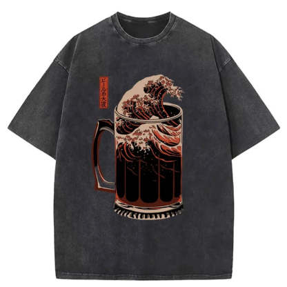 Tokyo-Tiger The Great Wave Off Beer Japanese Washed T-Shirt