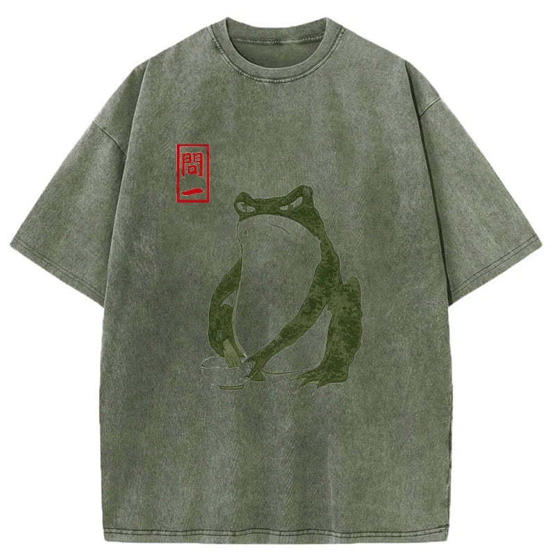 Tokyo-Tiger Woodblock Print Frog Washed T-Shirt