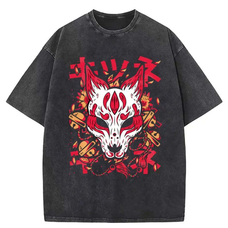 Tokyo-Tiger Yokai Fox Kitune Washed T-Shirt Sale