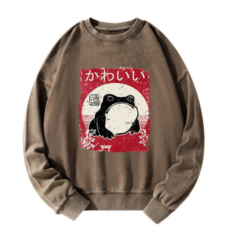 Tokyo-Tiger Woodblock Print Grumpy Frog Washed Sweatshirt
