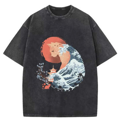 Tokyo-Tiger Spirit Cat Wave Japan Washed T-Shirt