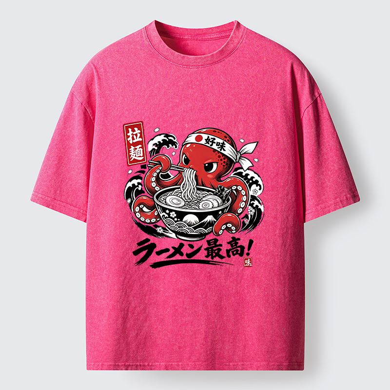 Tokyo-Tiger Octopus Loves Ramen Washed T-Shirt