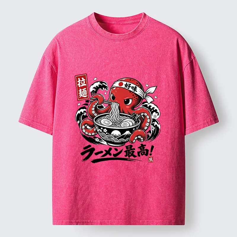 Tokyo-Tiger Octopus Loves Ramen Washed T-Shirt