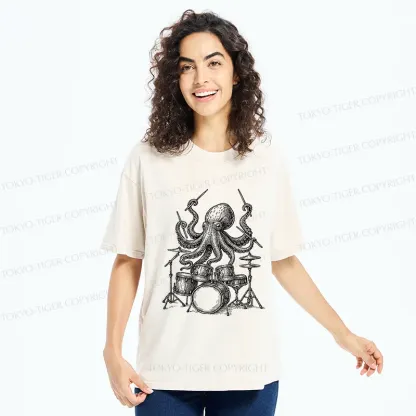 Tokyo-Tiger Octopus Drummer Washed T-Shirt