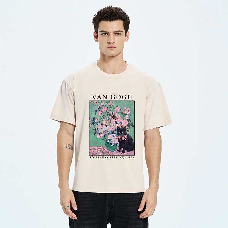 Tokyo‑Tiger Art Cat With Roses Washed T‑Shirt