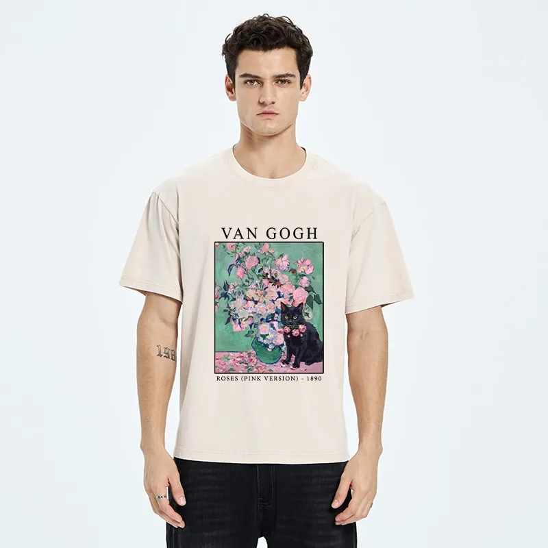 Tokyo‑Tiger Art Cat With Roses Washed T‑Shirt