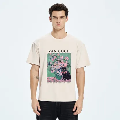 Tokyo‑Tiger Art Cat With Roses Washed T‑Shirt