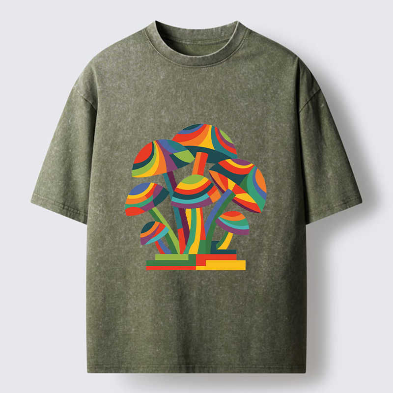 Tokyo-Tiger Colorful Mushroom Art Washed T-Shirt