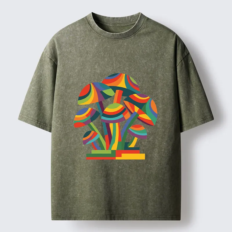 Tokyo-Tiger Colorful Mushroom Art Washed T-Shirt