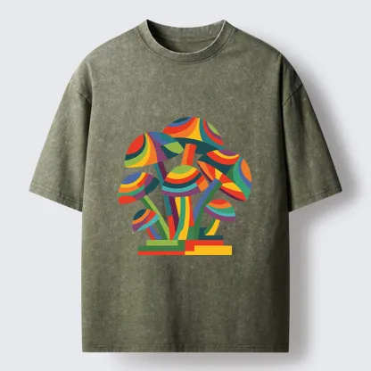 Tokyo-Tiger Colorful Mushroom Art Washed T-Shirt