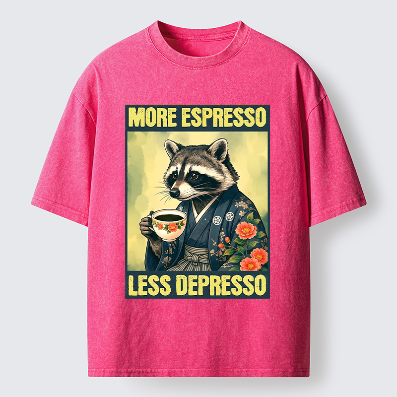 Tokyo‑Tiger Coffee Fix Energy Raccoon Washed T-Shirt