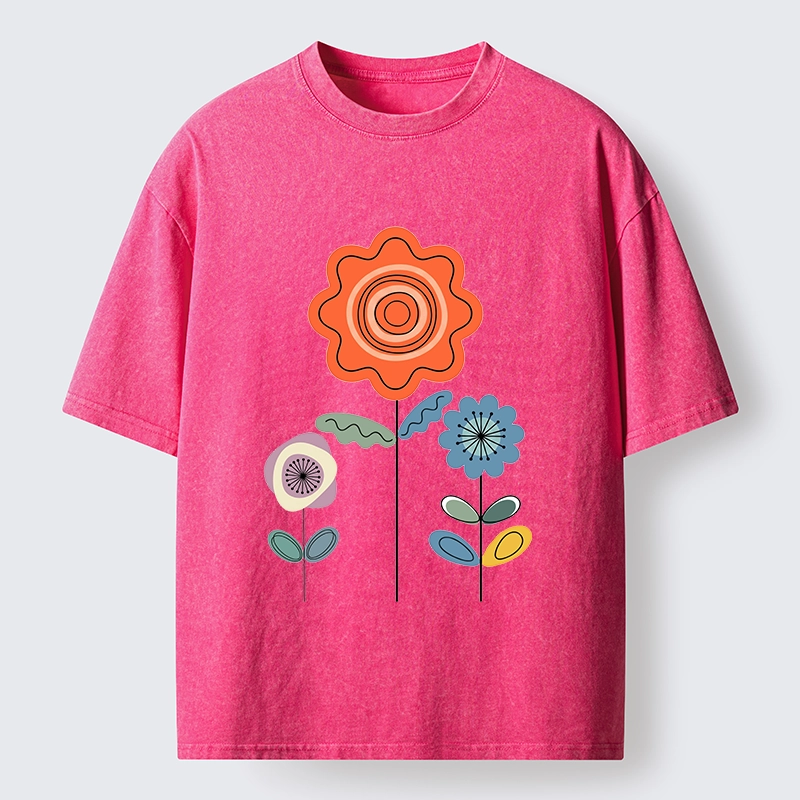 Tokyo‑Tiger Retro Floral Art Washed T‑Shirt