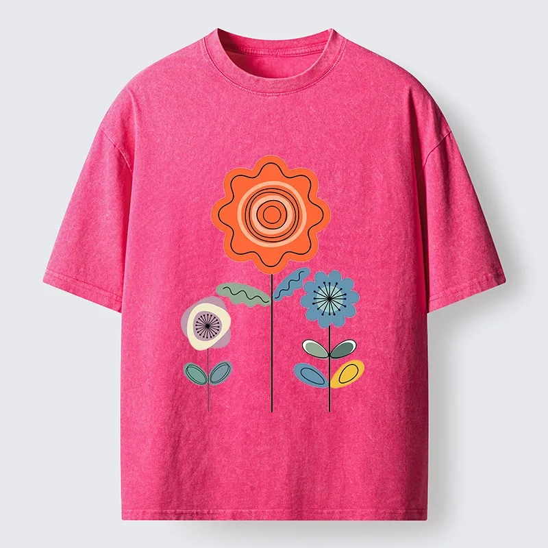 Tokyo‑Tiger Retro Floral Art Washed T‑Shirt