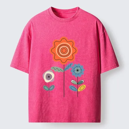 Tokyo‑Tiger Retro Floral Art Washed T‑Shirt