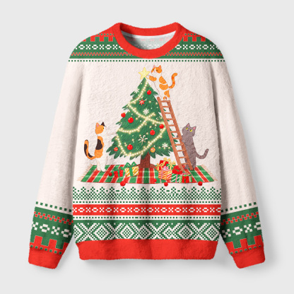 Tokyo-Tiger Christmas Tree Gift Cats Fuzzy Christmas Ugly Sweatshirt