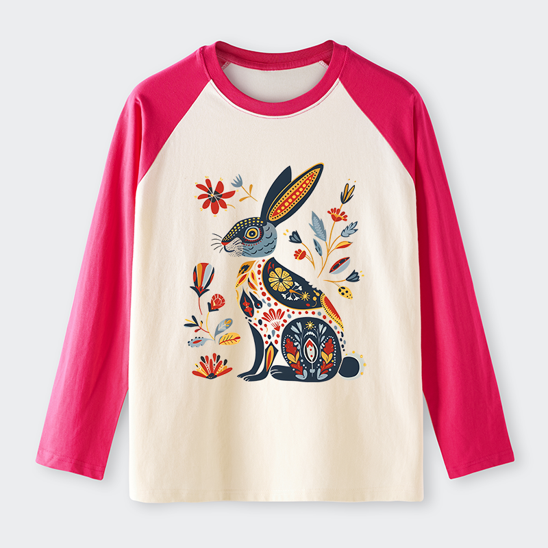 Tokyo-Tiger Folk Hare Bloom Raglan Long Sleeve T-shirt