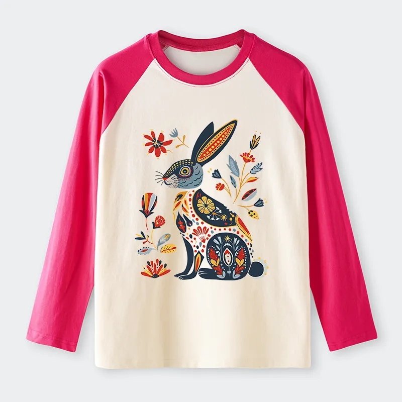 Tokyo-Tiger Folk Hare Bloom Raglan Long Sleeve T-shirt