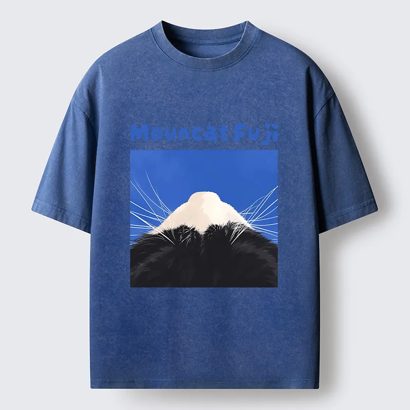 Tokyo-Tiger Cute Cat Fuji Mountain Art Washed T-Shirt